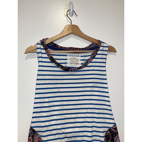 Anthropologie White Paisley Ruffle Hem Striped Sleeveless Top Women's Size XS - Picture 3 of 9